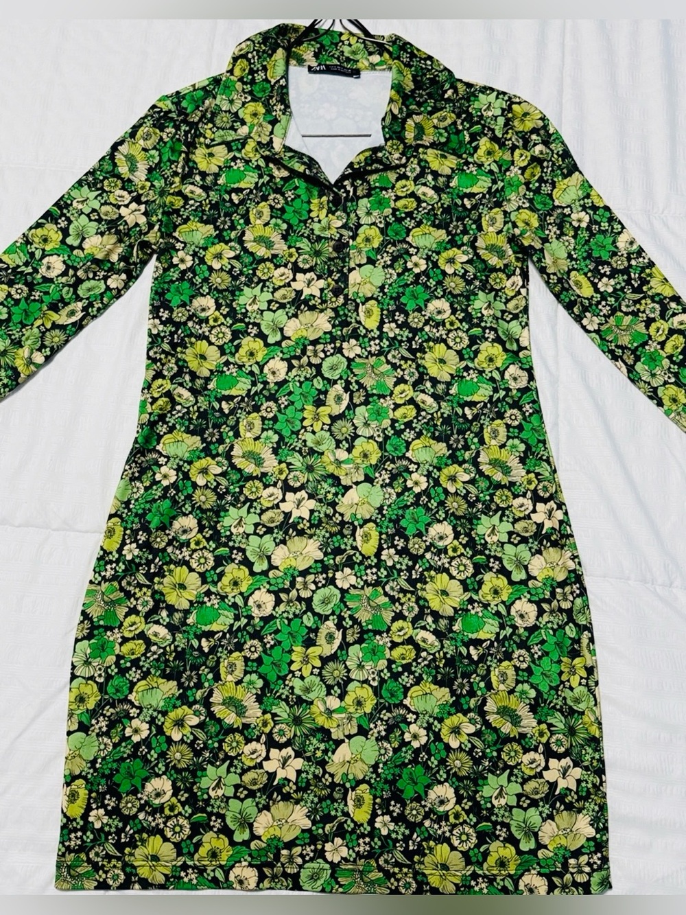 Green Floral Long Sleeve Shift Dress